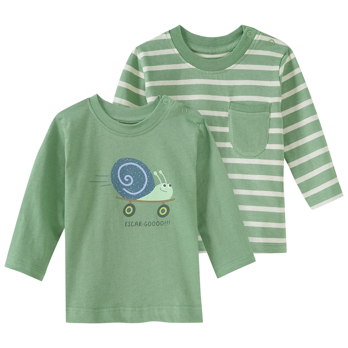 Topomini 2 Baby Langarmshirts aus Bio-Baumwolle grün / creme