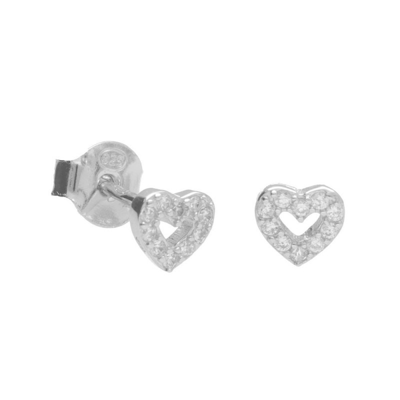 Boucles d'Oreilles Argent 925/000 Rhodié - Coeur Pavé de Zirconiums