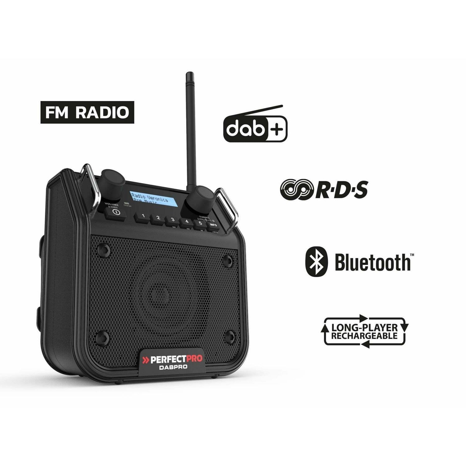 Perfectpro DPR2 DABPRO Bouwradio DAB  FM Bluetooth Oplaadbaar