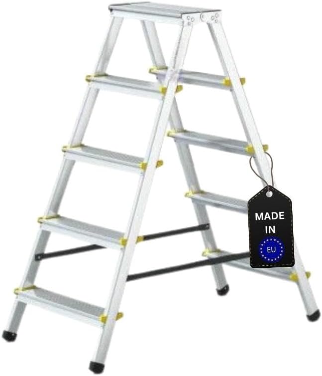 PROREGAL Economy Basic Trapladder, dubbelzijdig toegankelijk, 2 x 5 treden, werkhoogte 3,03 m, draagvermogen 150 kg