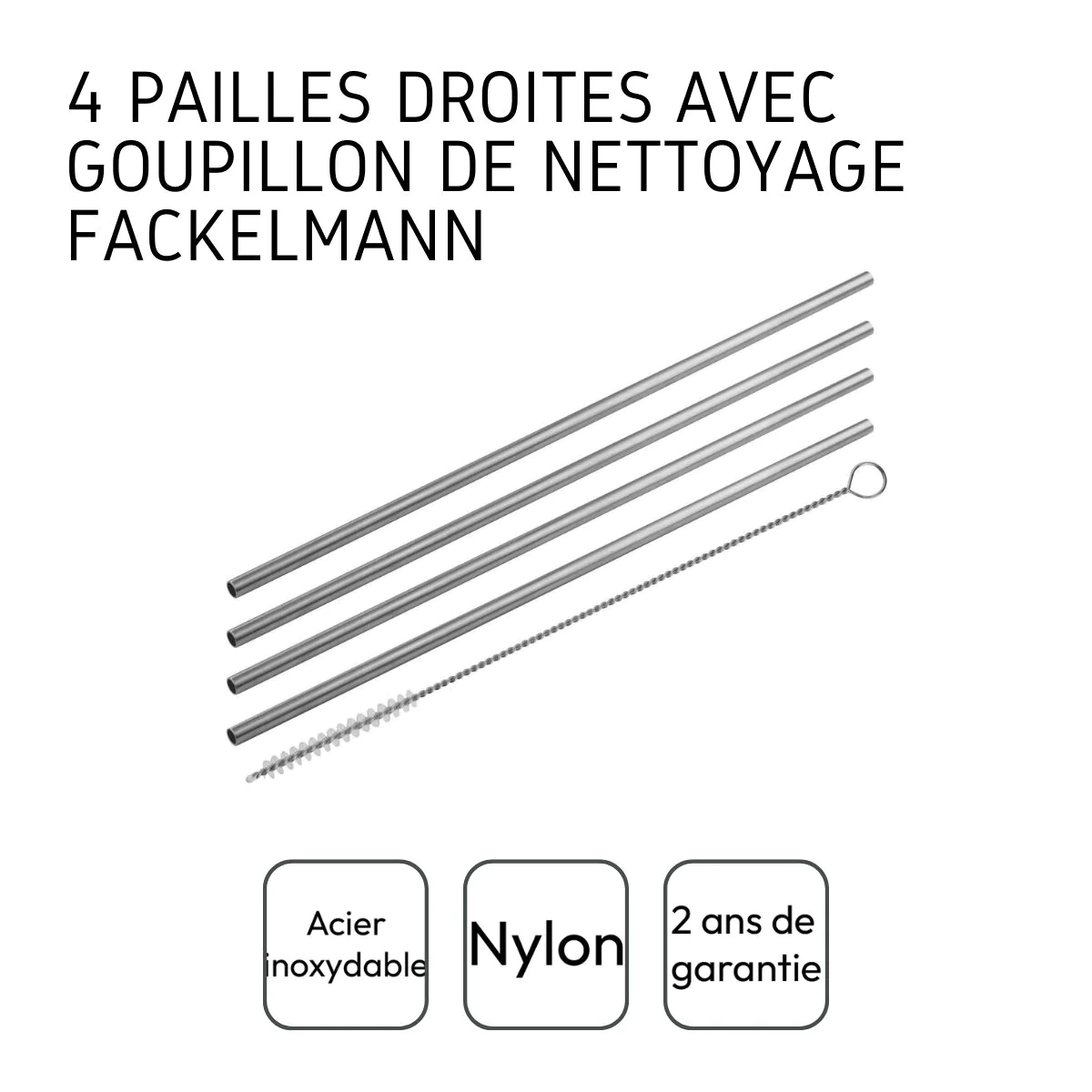 Lot de 4 pailles en inox avec goupillon Bar Concept Fackelmann