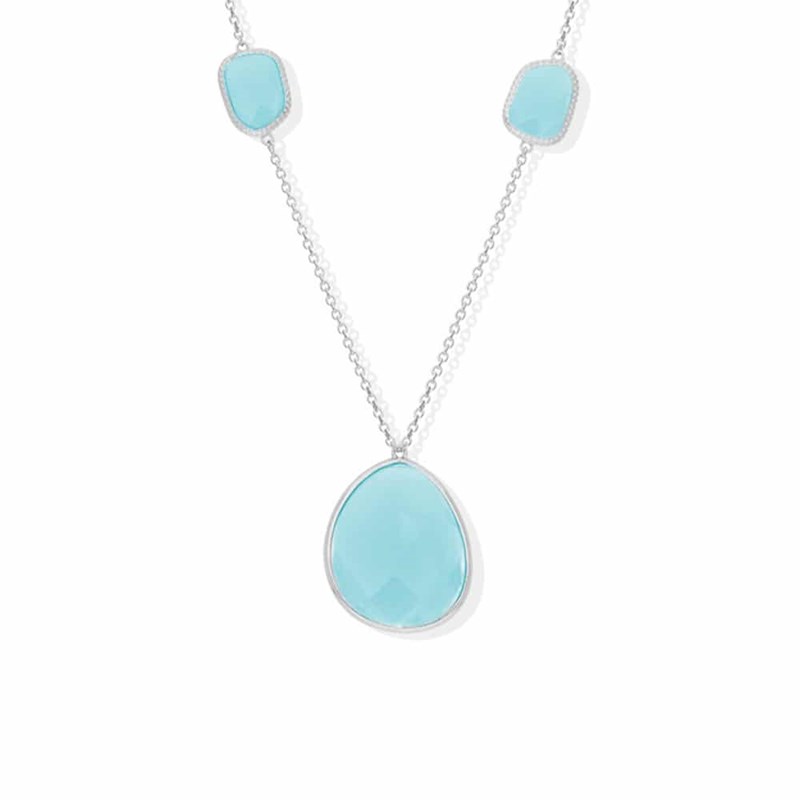 Collier Sautoir Argent Galet Cristal Vert Eau