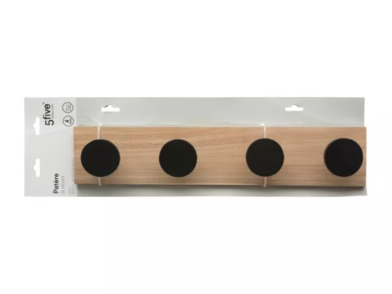 Patère en Bois 4 Têtes Noires L 40 cm