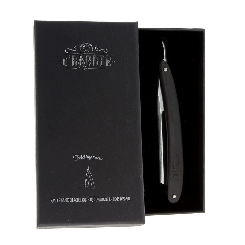 Rasoir coupe-chou manche en bois d'ébène lame acier extra dur O'Barber