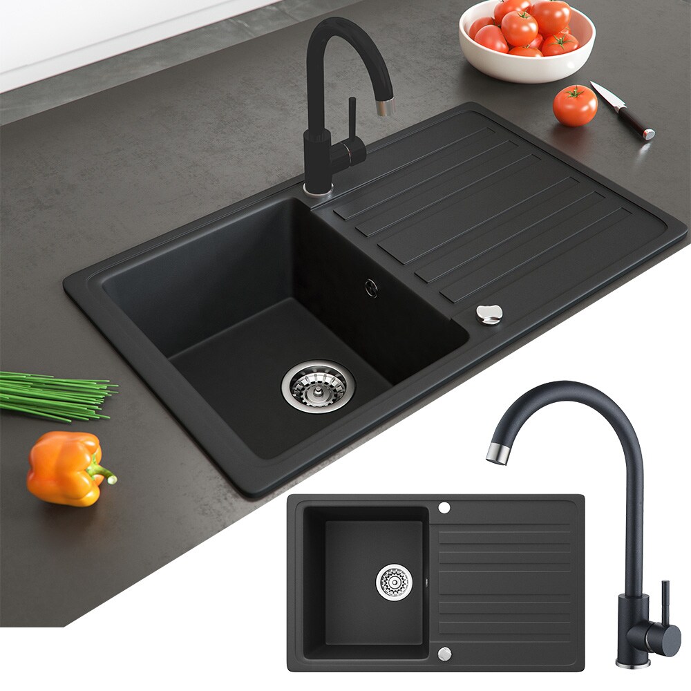 Bergström Spülbecken Schwarz 77 x 46 cm mit Trockenplatz
