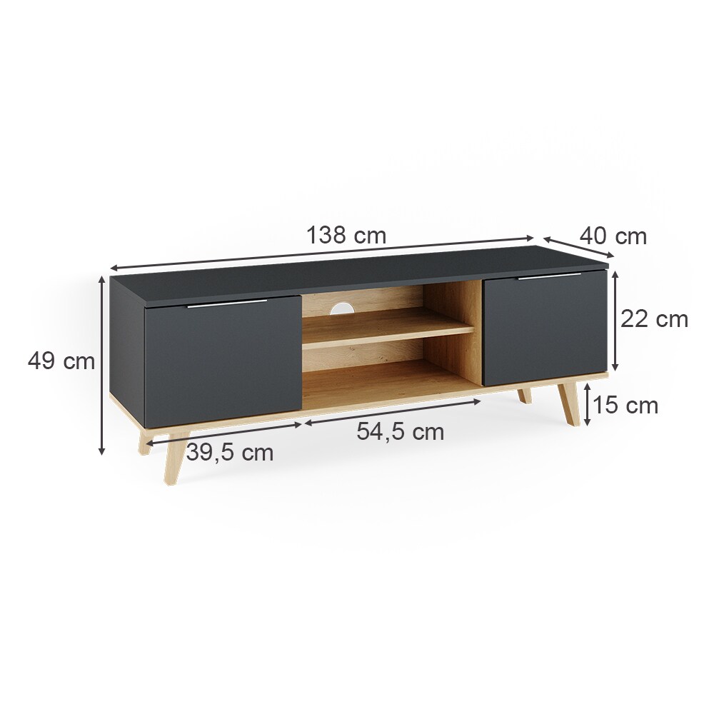 Vicco Lowboard Fernsehschrank Sideboard Neptune TV-Fernsehtisch Anthrazit/Buche