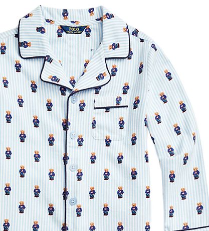 Polo Ralph Lauren Natt?j - Hvid/Lyseblåstribet m. Bamser