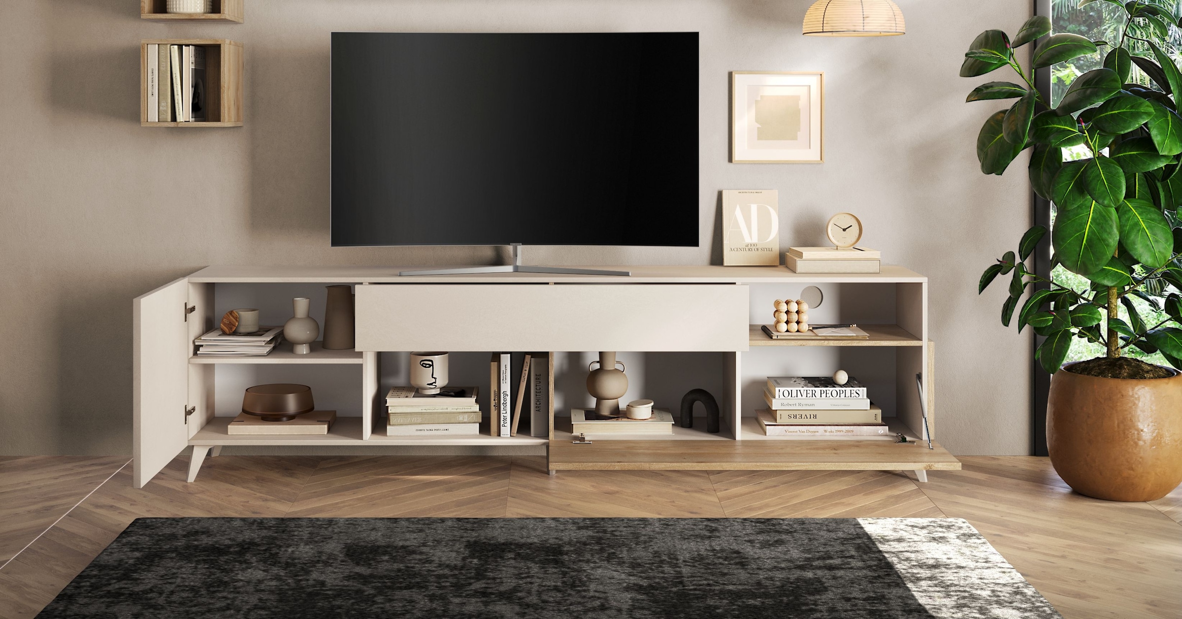 INOSIGN Lowboard »Monaco in Breite 241 cm, TV-Schrank mit Tür, Klappe und Schubkasten« Mediaboard – sanft schliessend, edel, mit Kabelkanal, spürbar geräumig