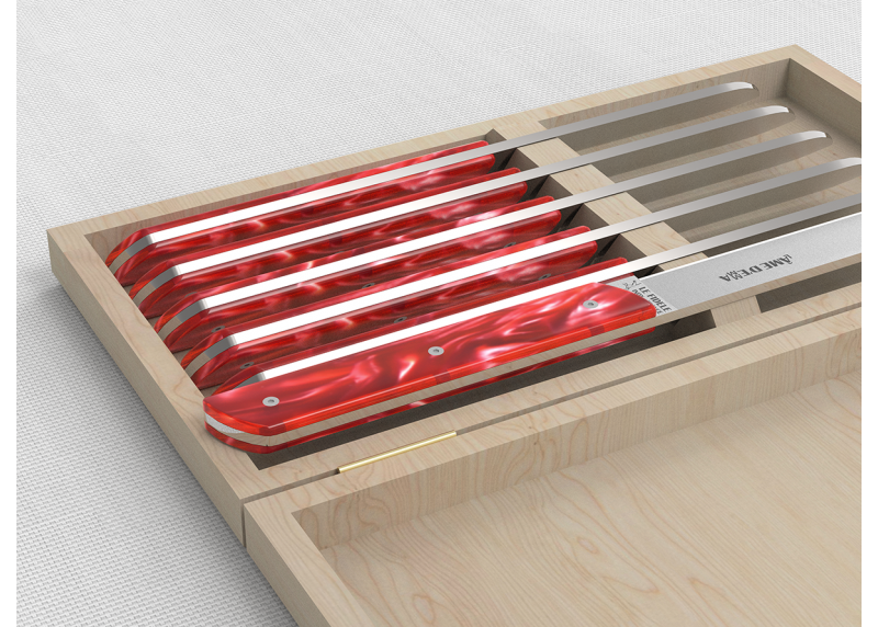 Service de 6 couteaux de table avec un manche en Madreperlato Rouge et lame en acier inoxidable
