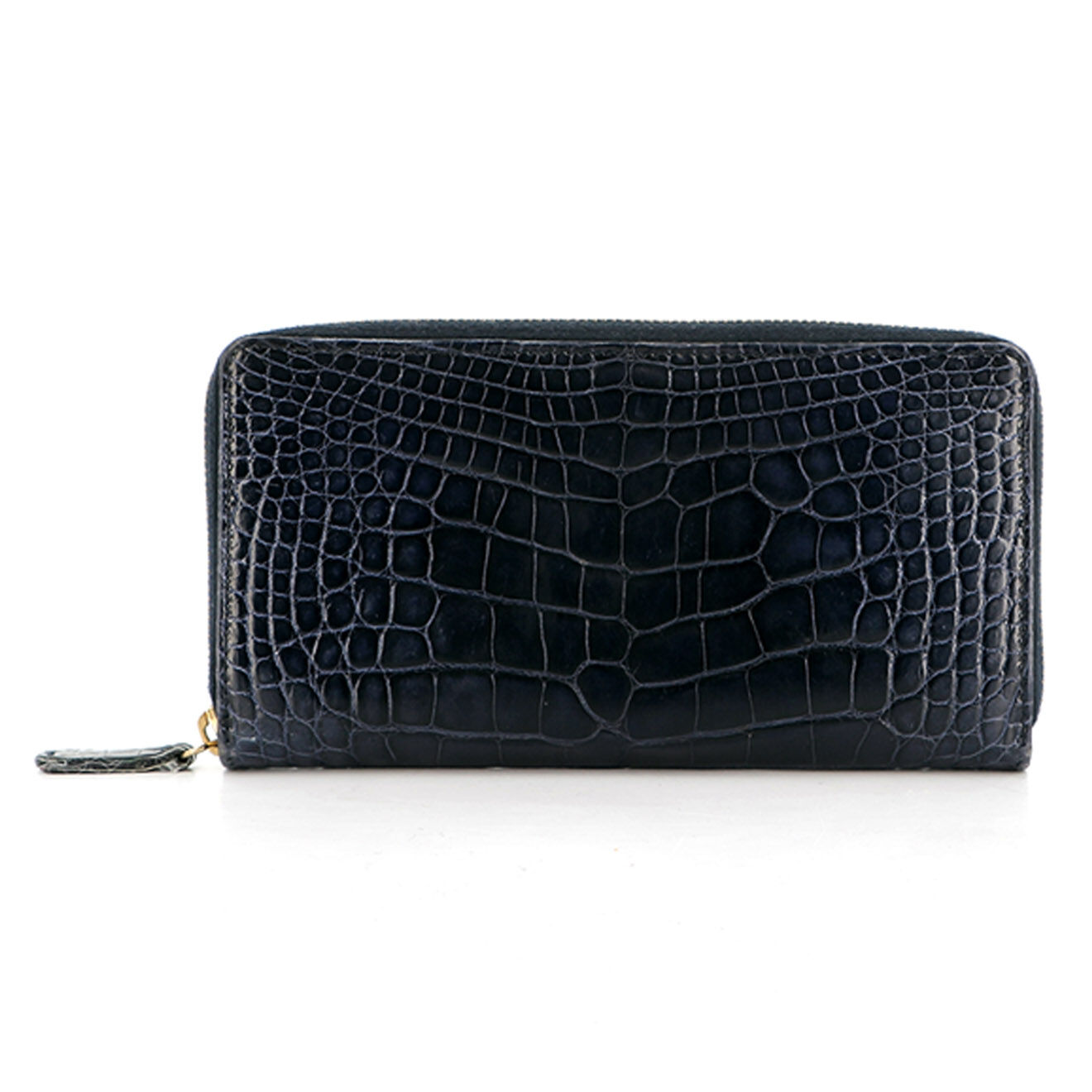 Saint Laurent Portefeuille en Cuir embossé croco bleu marine Etat: Très bon état - 19x2 cm