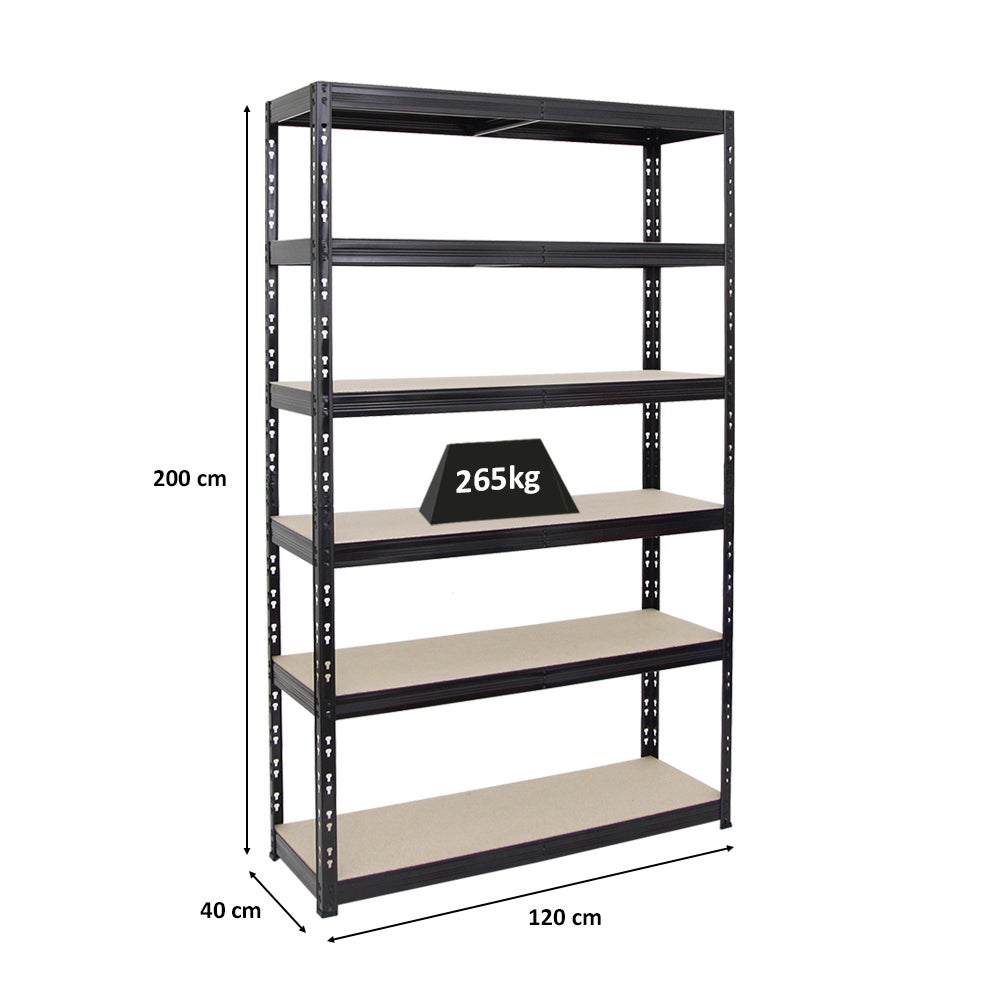 PROREGAL Heavy-Duty stellingkast Giant Tiger HxBxD 200 x 120 x 40 cm Draagvermogen planken 265 kg 6 planken Zwart