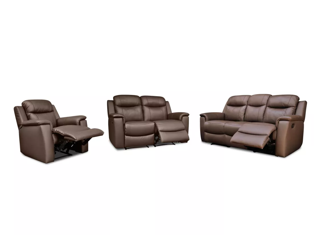 Canapés 3 places 2 places et un fauteuil relax EVASION en cuir - Marron