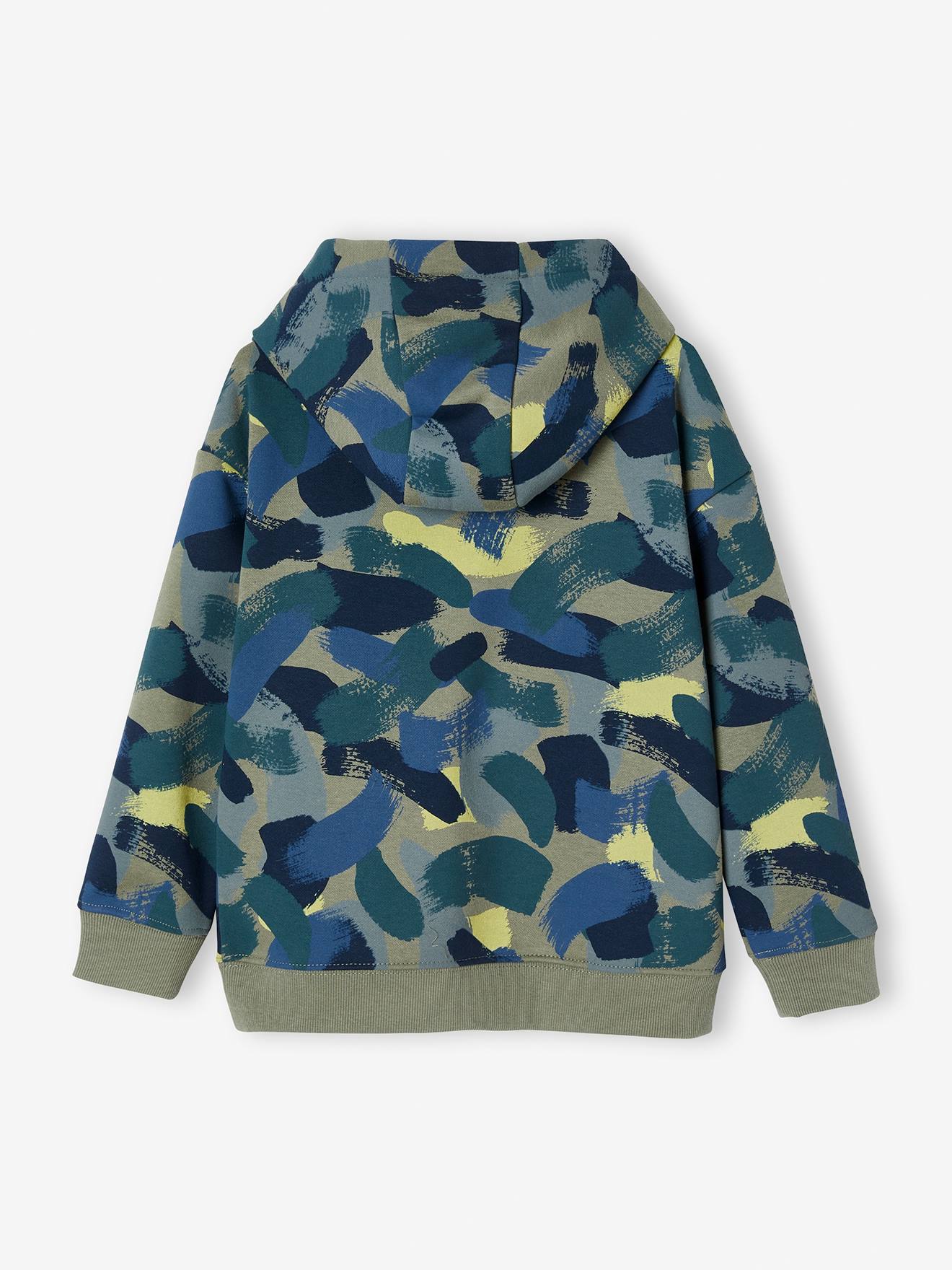 Moletom com capuz estampado camuflado para meninos, verde