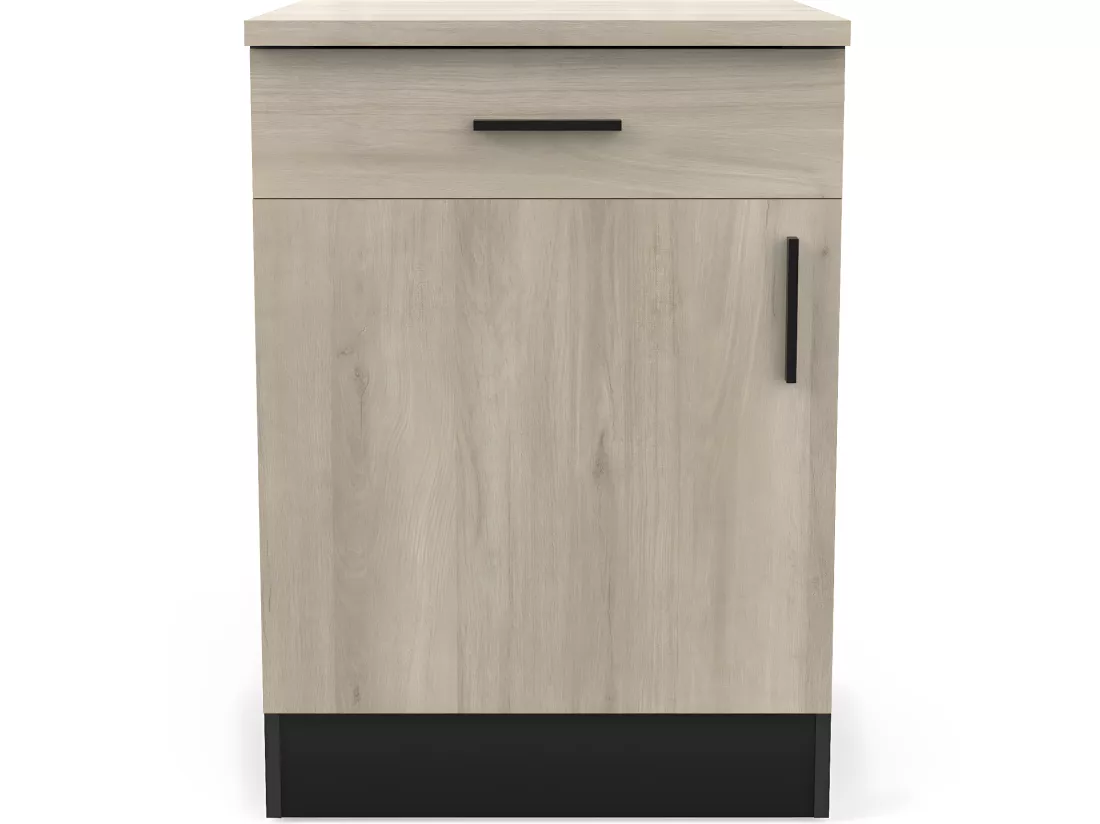 Meuble de cuisine bas coloris chêne kronberg, noir mat - Longueur 60 x Hauteur 85 x Profondeur 60 cm