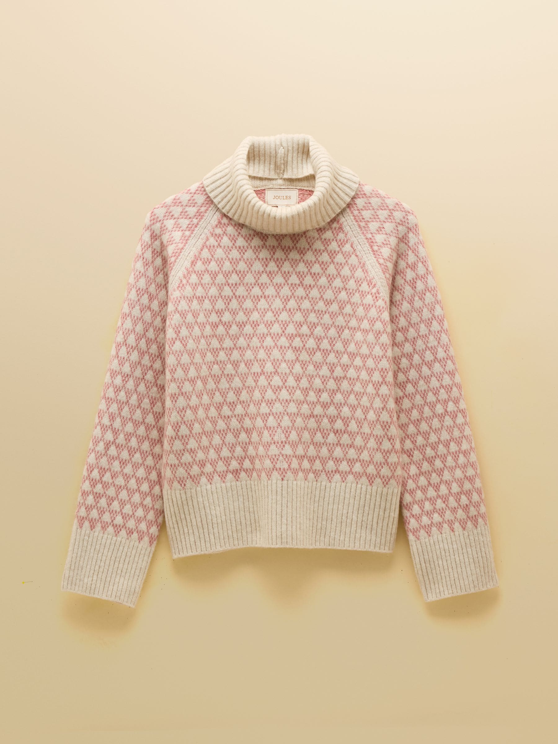 Roze crème - Joules Addison Patterned Knitted Jumper with Detachable Roll Neck