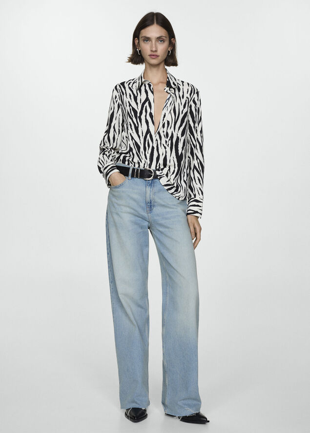 MANGO Printed flowy shirt Light beige