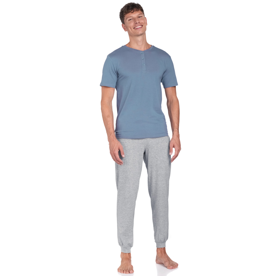 VanVaan Herren T-Shirt mit Serafino-Ausschnitt blau