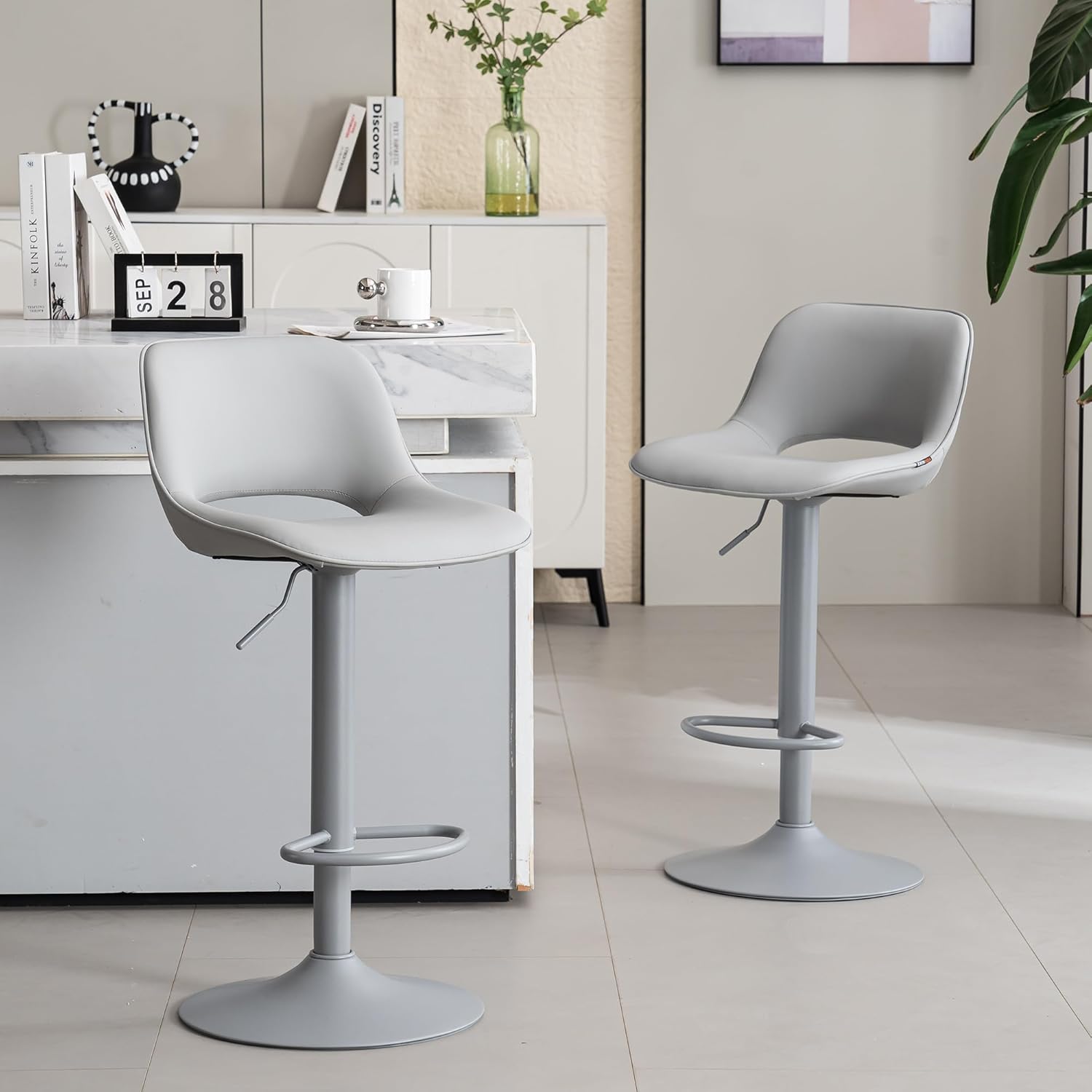 YOUNIKE Barhocker 2er Set, Barstühle Bar Stool Höhenverstellbar Drehstuhl, Küchenstühle Tresenstuhl mit Hohler Rückenlehne, Hohe Barhocker für Bartheke Küche, Alles Grau
