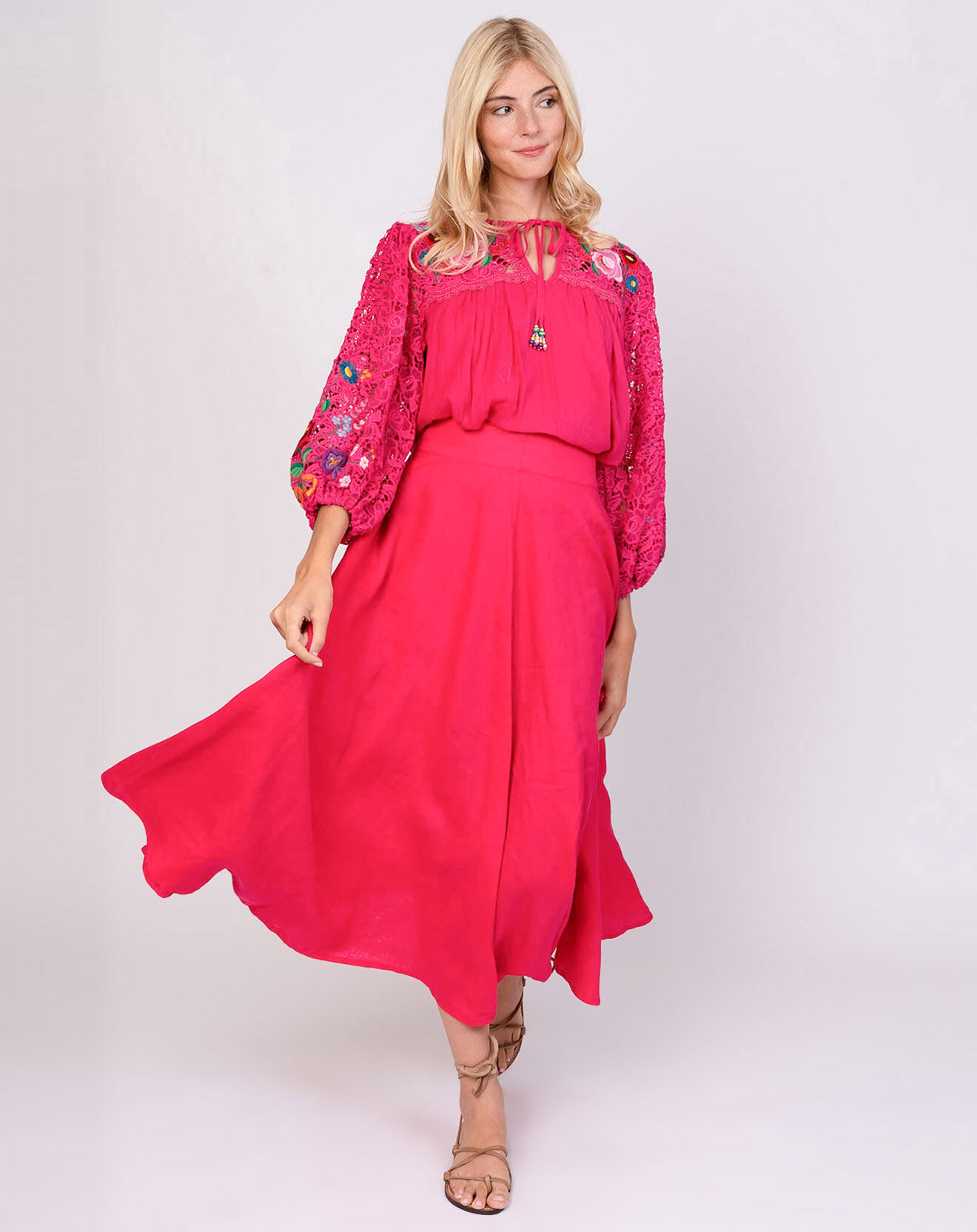 Derhy Jupe 100% Lin Fontaine fuchsia