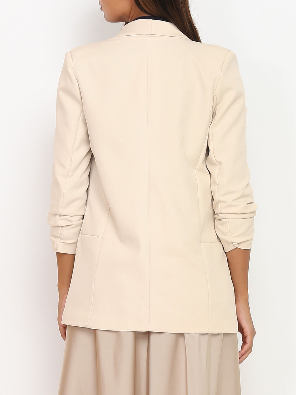 Veste blazer à manches retroussées- Beige