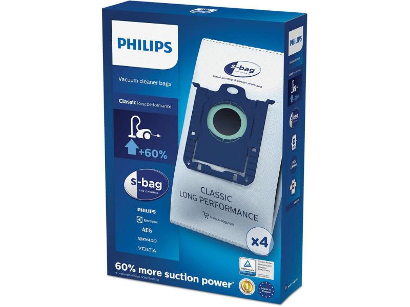 Philips Staubfilterbeutel s-Bag FC8021/03 4 Stück Ersatz-Staubbeutel für Beutelstaubsauger von Philips und Electrolux