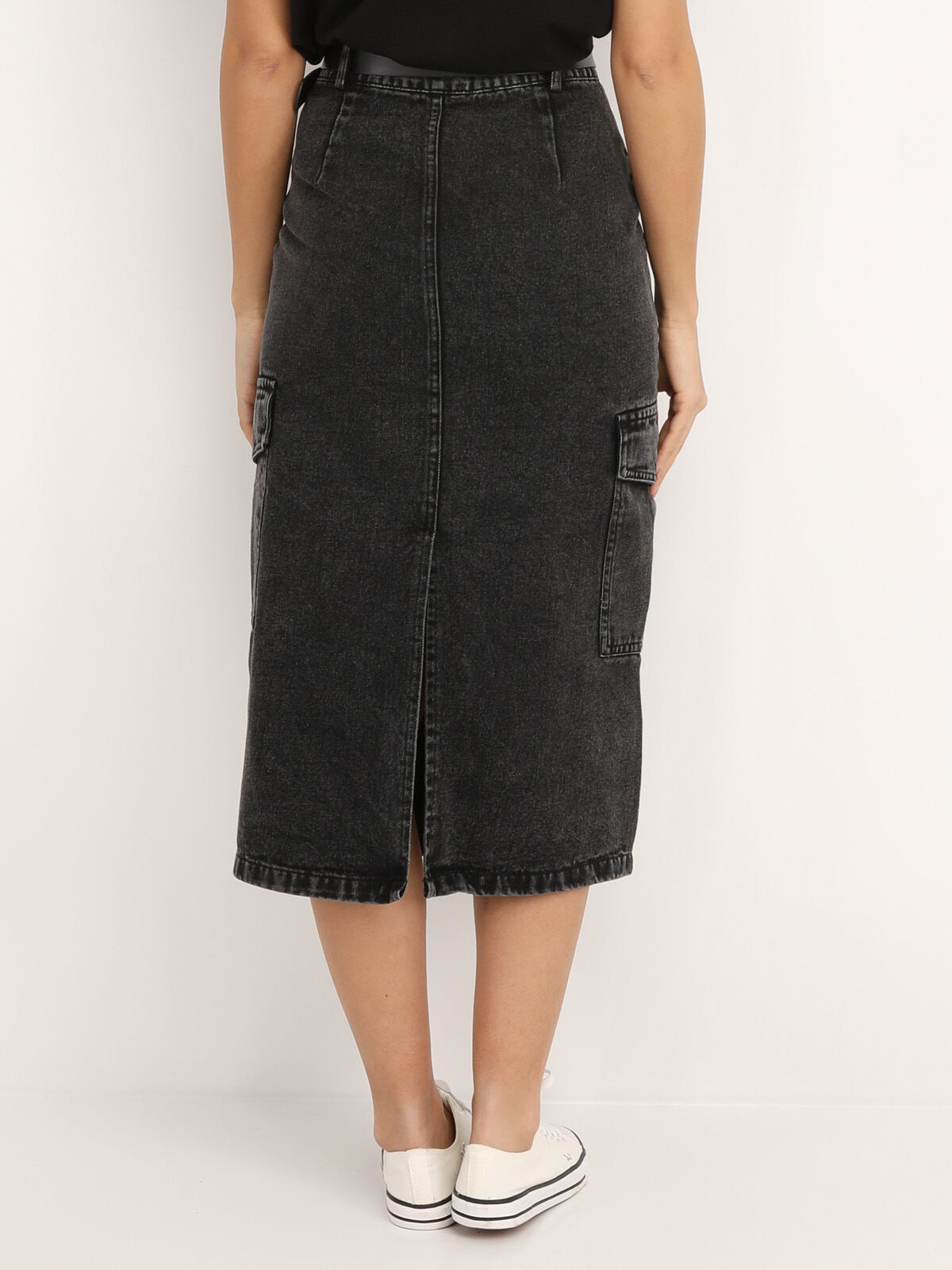 Jupe cargo en jeans avec ceinture- Gris foncé