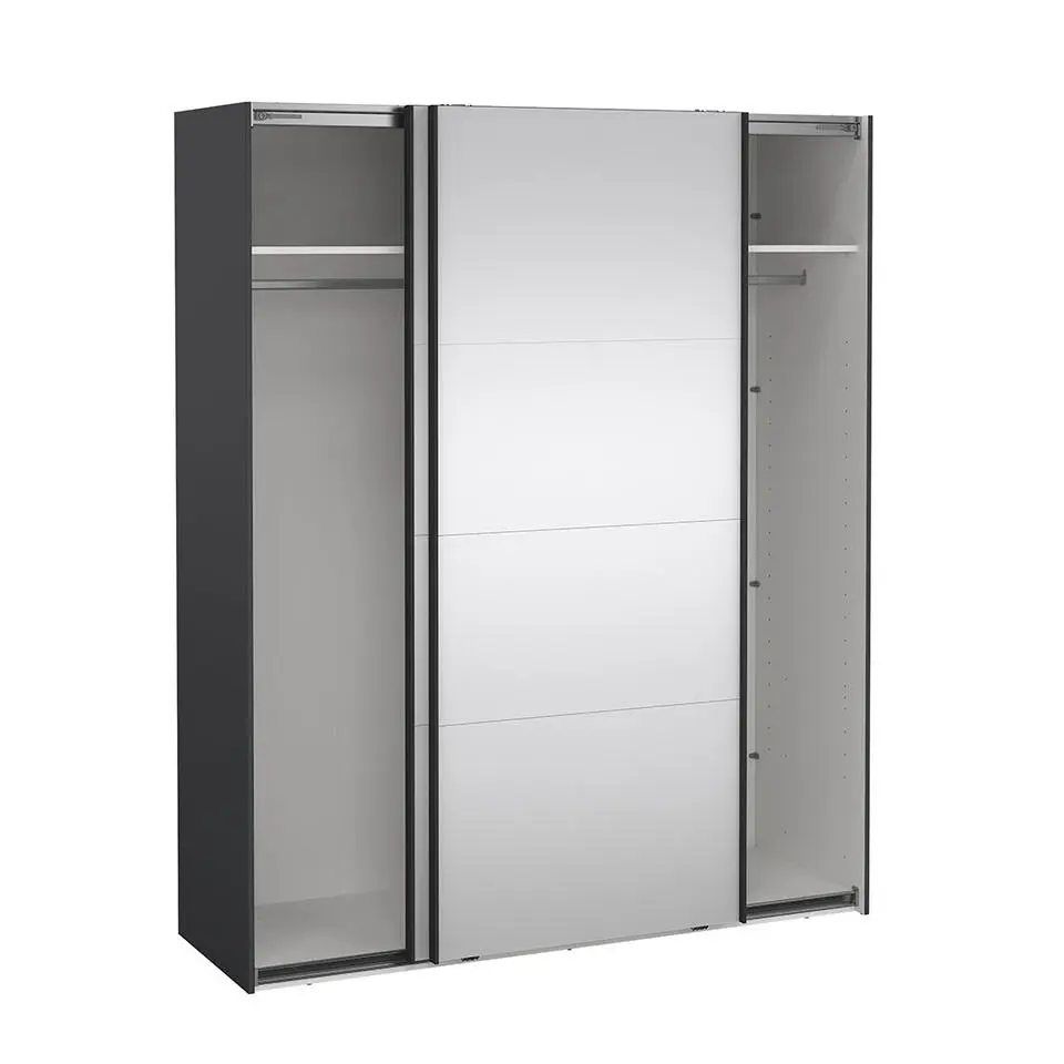 Hioshop Catania schuifdeurkast 2 deuren met spiegel 180x220cm mat grijs