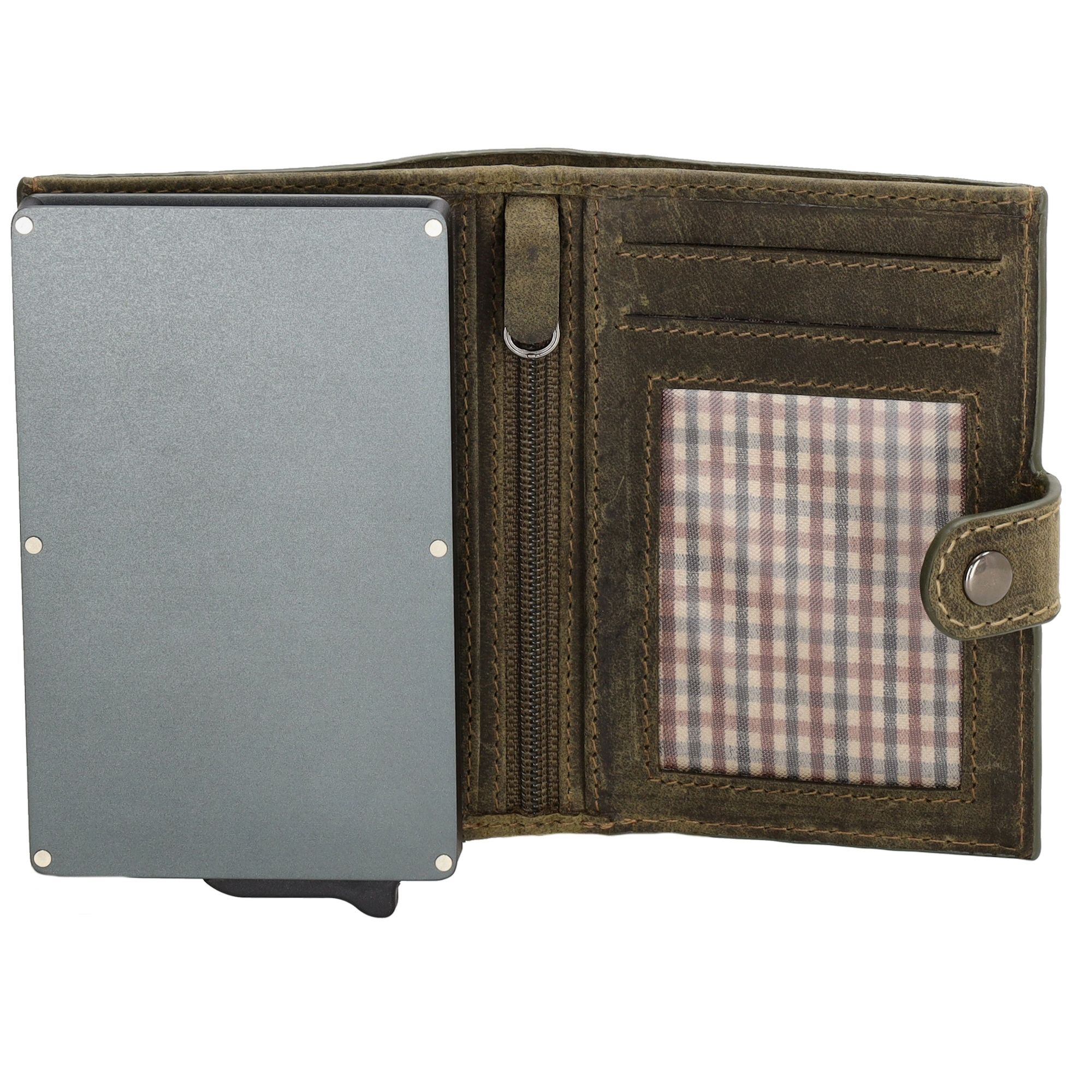 Hide & Stitches Idaho Safety Wallet S met AirTag Holder Olijfgroen