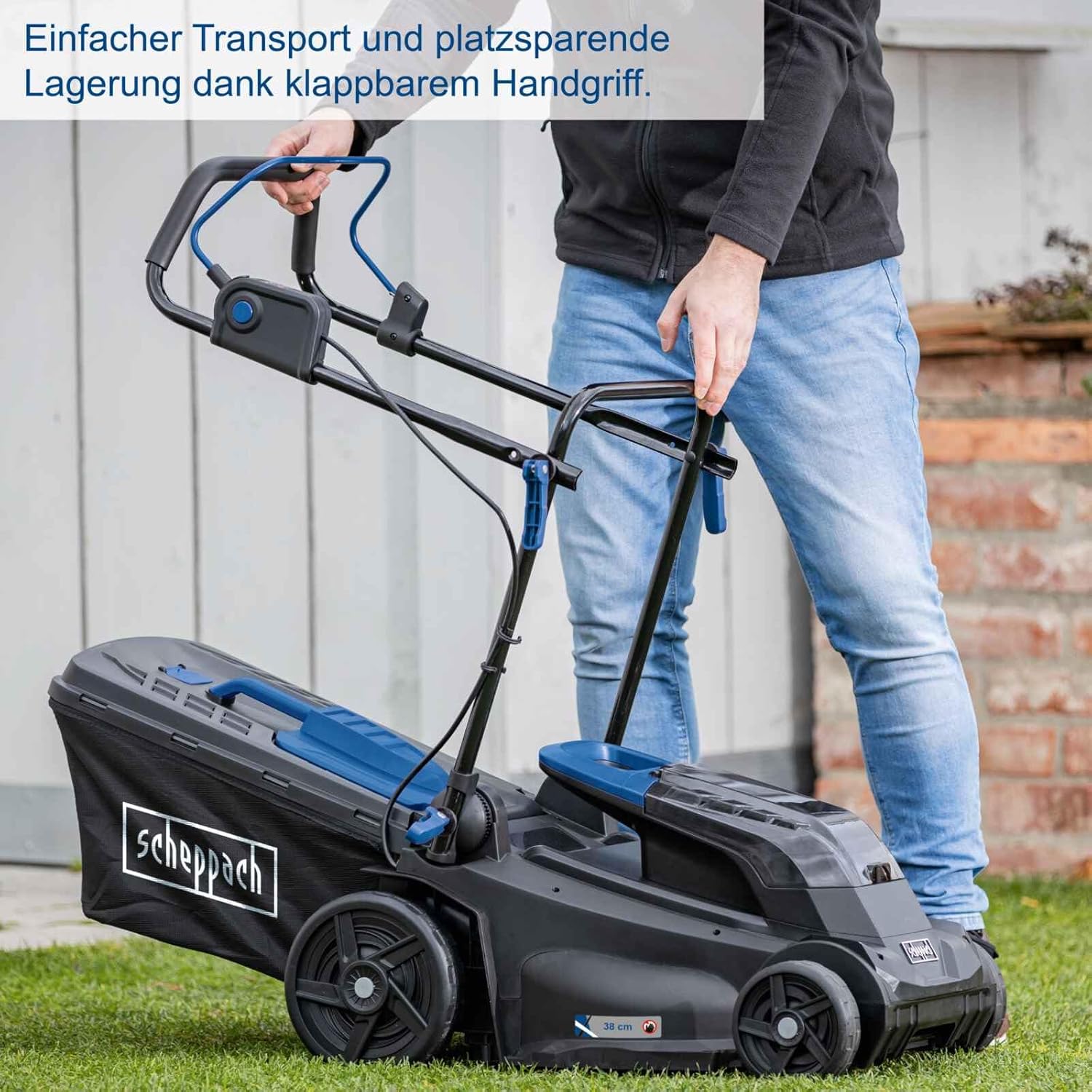 Scheppach Akku Rasenmäher BC-MP380-X | 38cm Schnittbreite | für 450-500m2 | 45L Korb | Schnitthöhe 25-75mm | Brushless | 20V-IXES-Serie | 10 Jahre Garantie | 2x4Ah Akku & Fastcharge Doppelladegerät