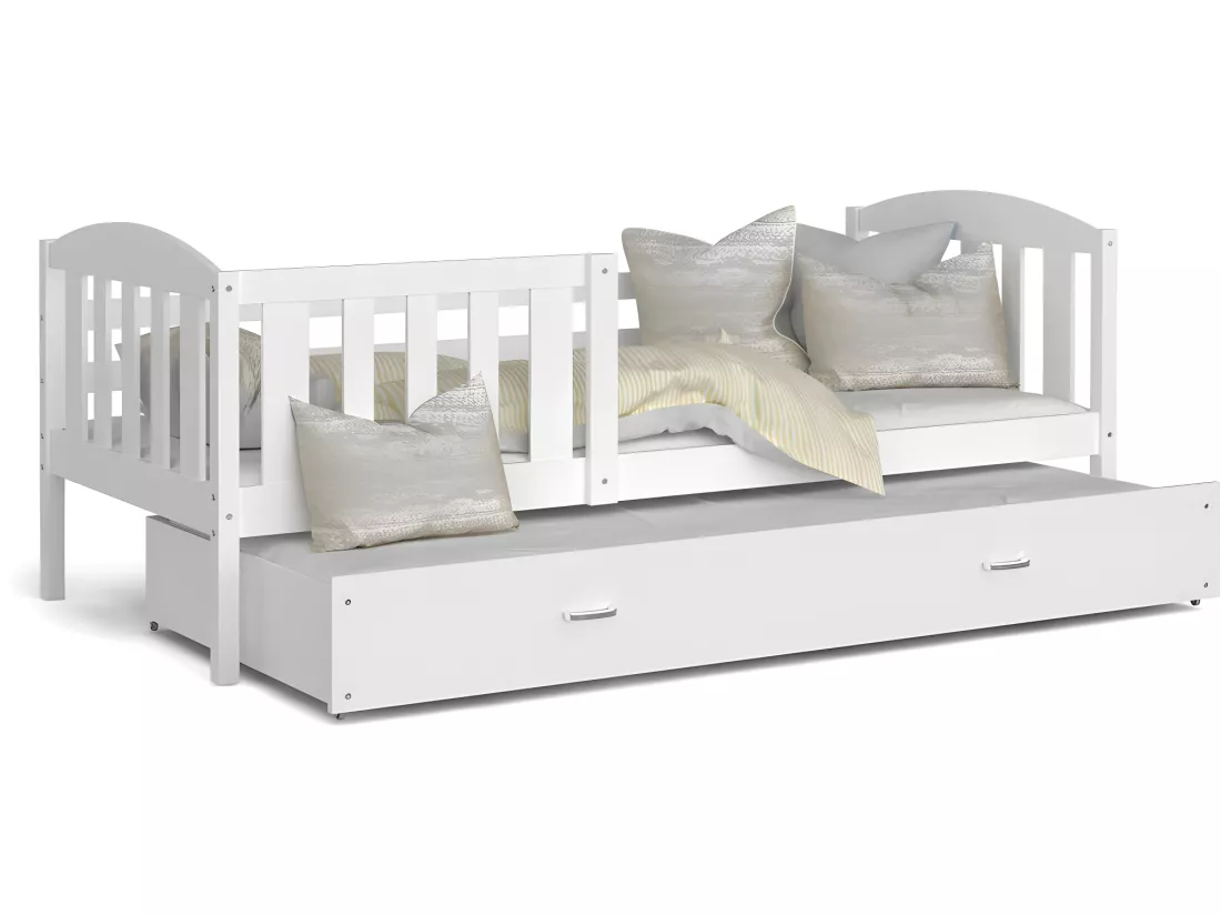 Lit Gigogne Teo 90x190 Blanc - blanc Livré avec sommiers, tiroir et matelas en mousse de 7cm