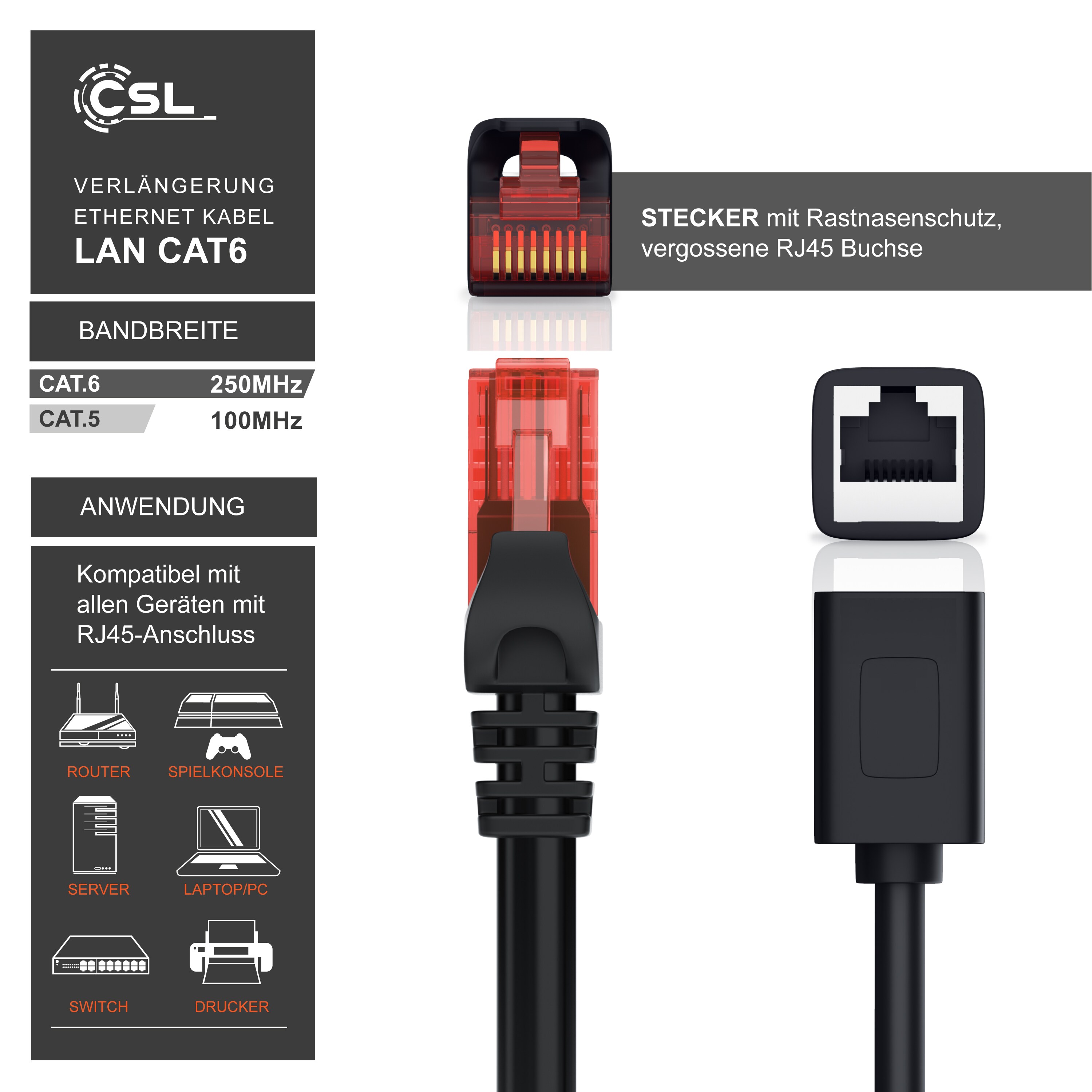 CSL Patchkabel CAT 6 Verlängerungskabel - Gigabit Ethernet LAN Kabel - UTP - 1000 Mbit/s - Netzwerkkabel - 2m