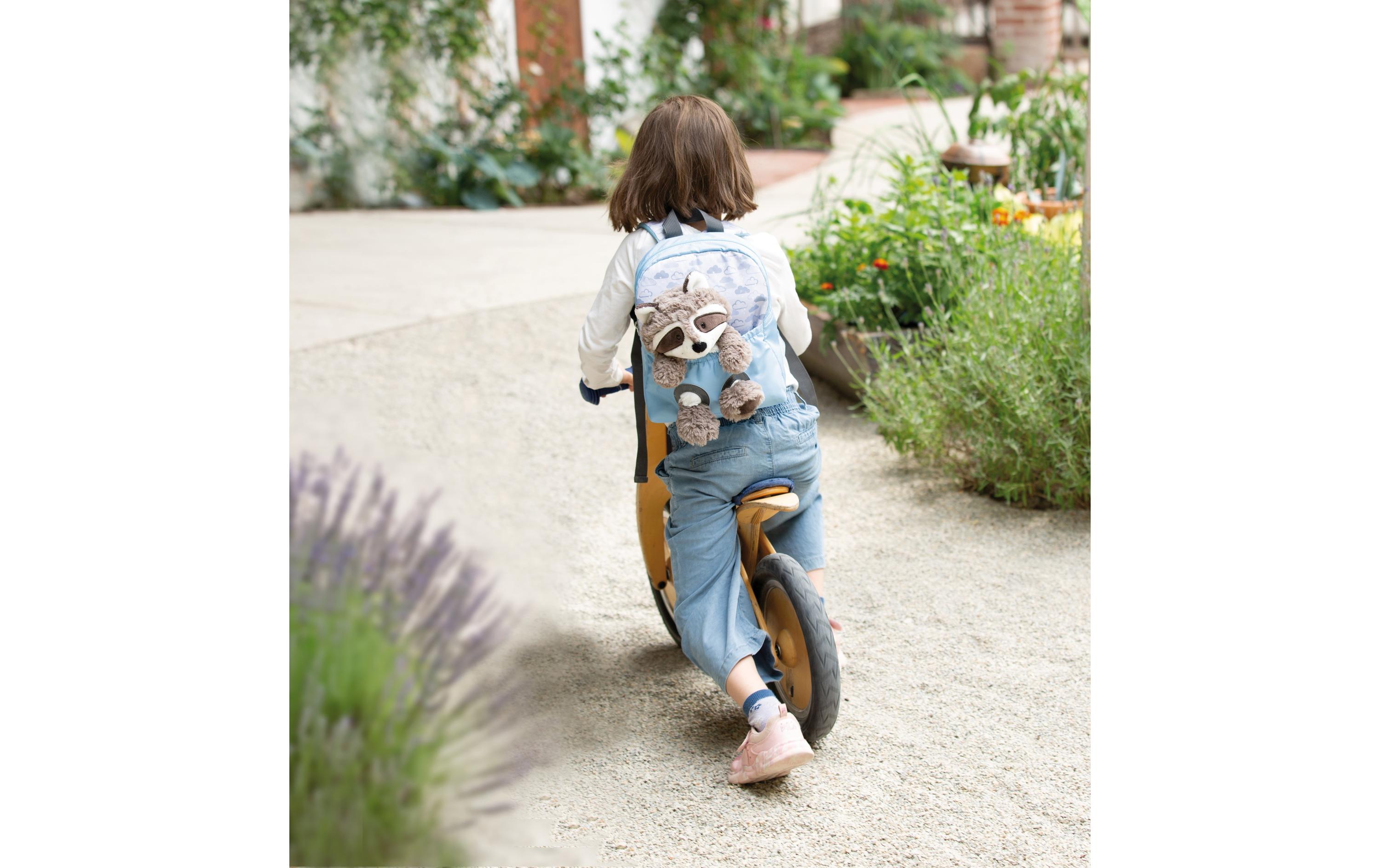 Rucksack hellblau mit WaschbärKindergartenrucksack mit flauschigem Plüsch