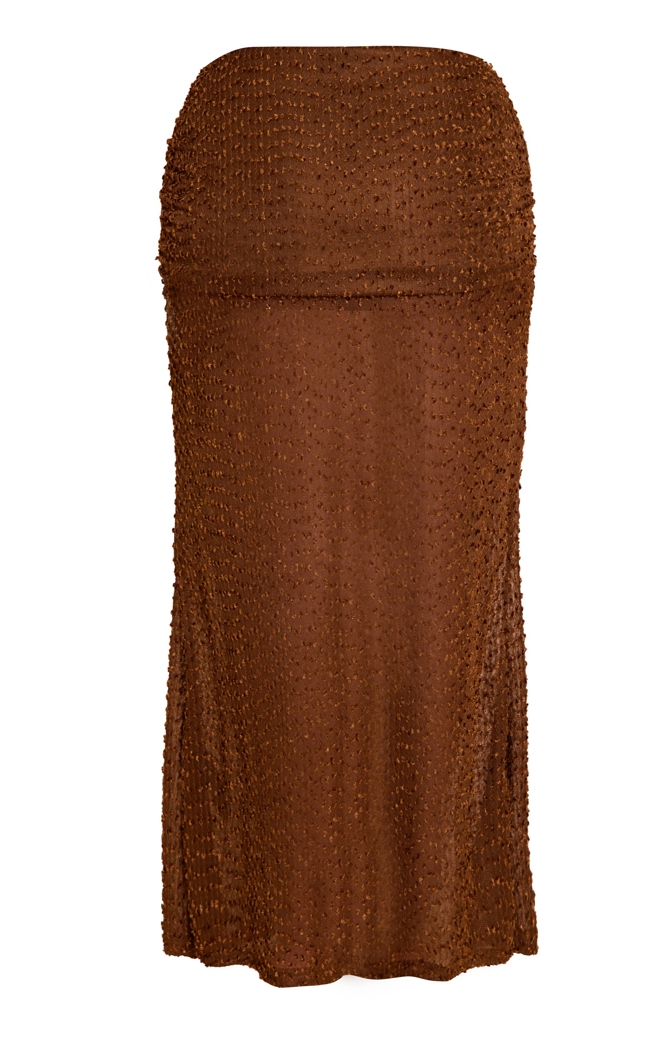 Taupe Jupe Maxi Grande Taille Bouclé Texturé À Taille Repliée Et Froncée