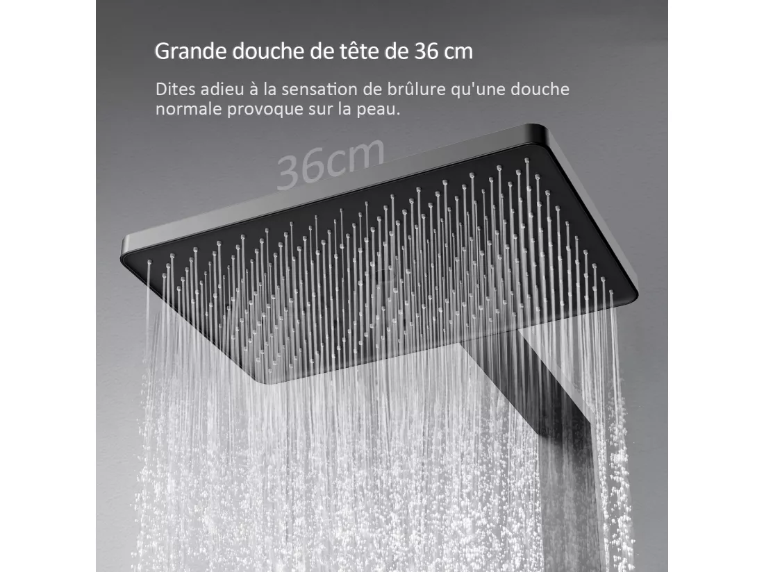 EMKE Colonne de Douche Theramostat 38°C verrouillage de sécurité douche de pluie avec mitigeur, avec tablette extra large, homologué KTW, Anthracite