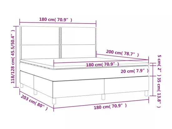 Sommier tapissier matelas et LED Bleu foncé 180x200 cm Velours