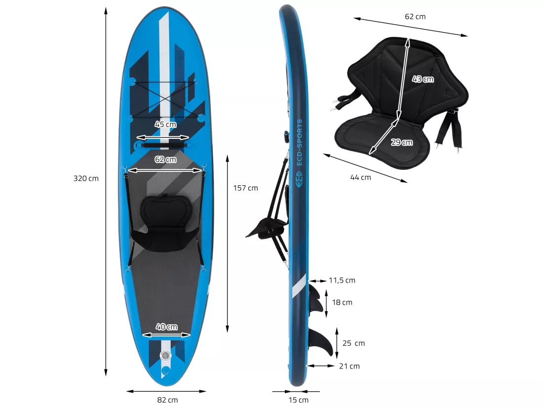Stand up paddle board gonflable SUP 120kg 320 cm bleu ECD Germany