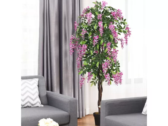 Arbre Artificiel Plante Artificielle en Pot avec Fausses Fleurs Roses Convient pour Intérieur ou Extérieur Wisteria 180cm