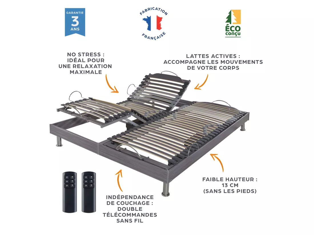 Ensemble relaxation S62 + Matelas Latex Louxor - 5 zones - 2x90x200 - Gris