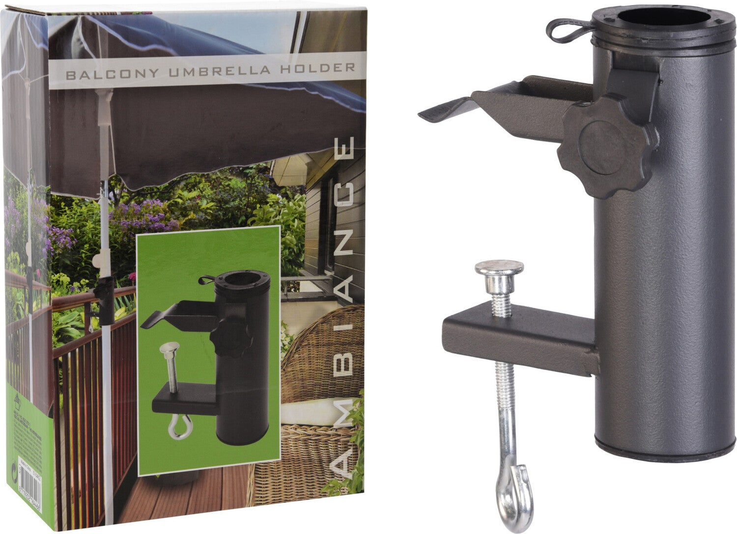 Ambiance parasolhouder voor balkon grijs 13 x 7 x 20 cm
