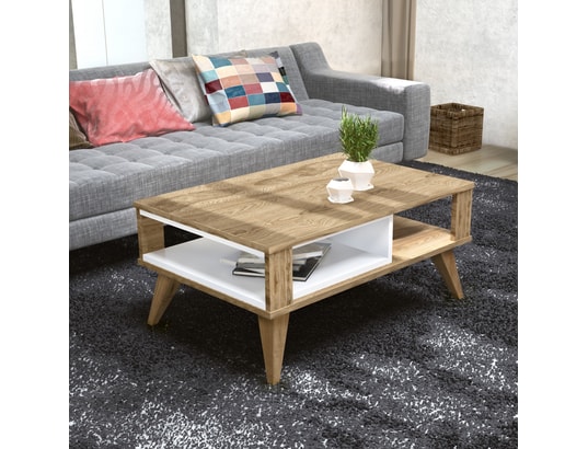 CONCEPT1 - Table basse Ionis chene blanc 90 x 60 x h40cm
