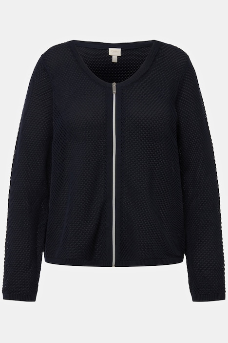 Strickjacke, Lochstrick, Rundhals, Biobaumwolle