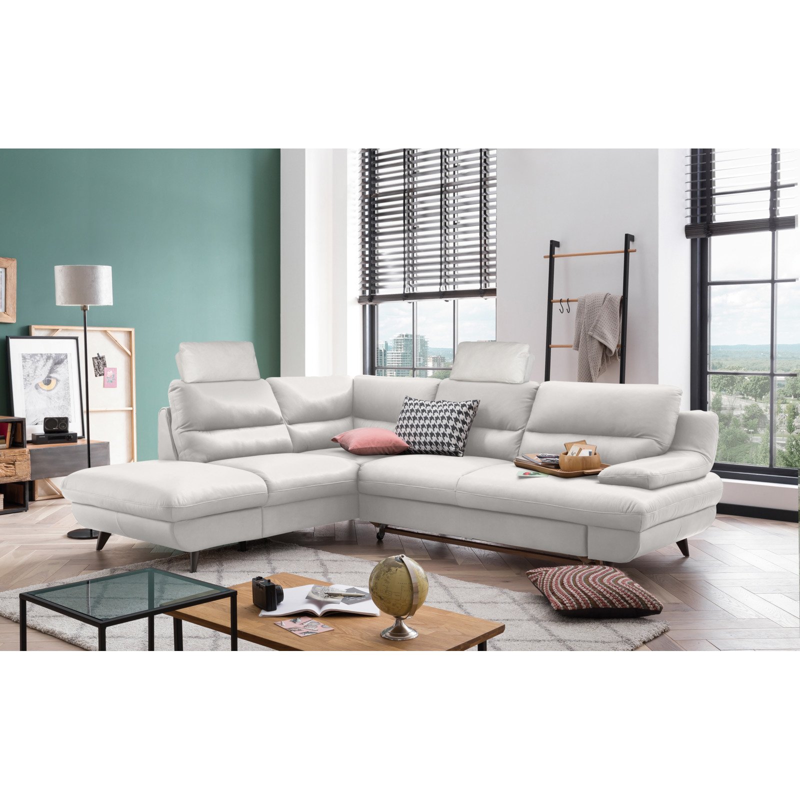 Ecksofa Pike Leder, Ottomane links bianco