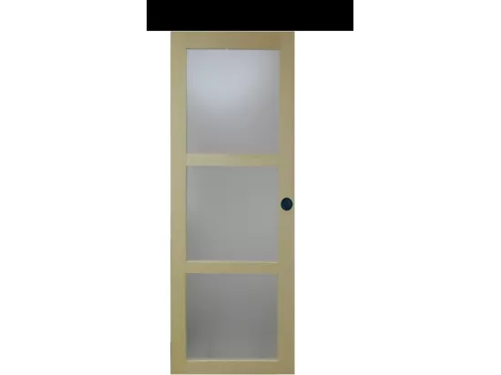 Porte Coulissante Bois Ayous Vitrée H204 X L93 + Rail Alu Bandeau Noir Et 2 Coquilles Noir Gd Menuiseries