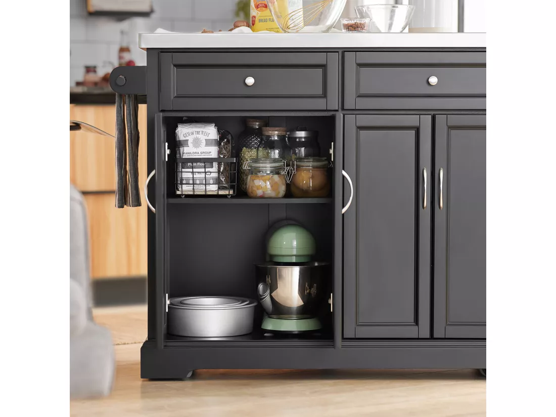 Desserte sur roulettes en Bois avec Plans de Travail Rabattable en Acier INOX, FKW71-SCH