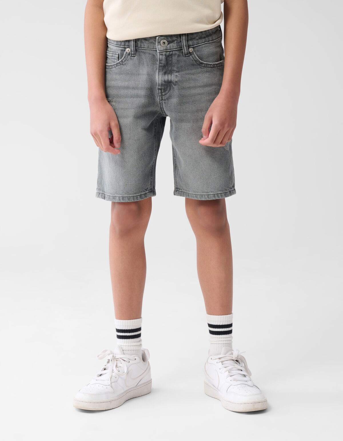 Straight Fit Denim Short Grijs