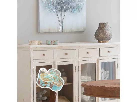 Coffret en bois sculpté avec finition blanche antique 17,5x17x5h cm
