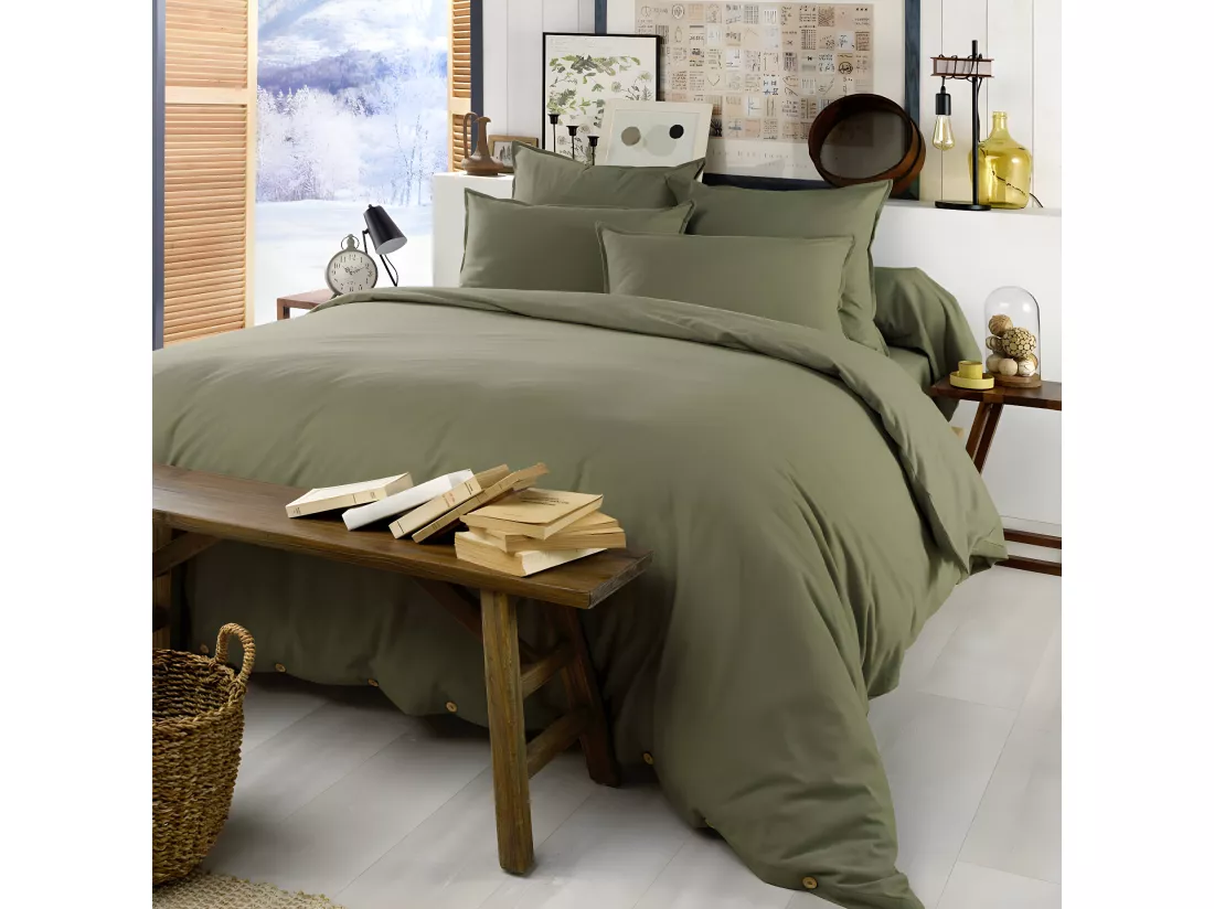 HEDDA - Drap Plat 240x300cm Flanelle de Coton Coloris Romarin