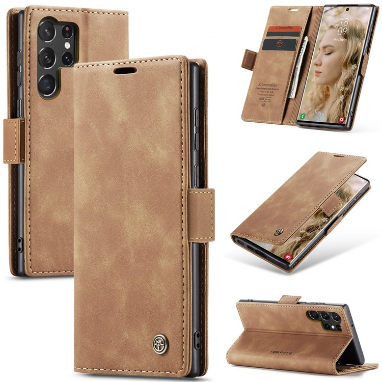 Samsung Galaxy S24 Ultra Leder Tasche Flip Wallet Etui mit Kartenfächern - Braun