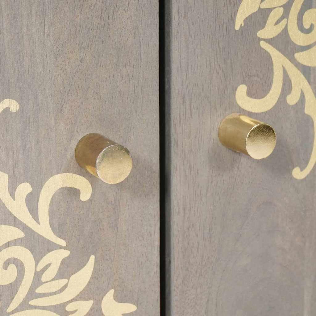 vidaXL Sideboard Grau und Gold 60 x 33 x 75 cm Massivholz Mango, Stylische rechteckige Anrichte, modernes Mango-Holz, praktisches Möbel für Esszimmer und Wohnbereich