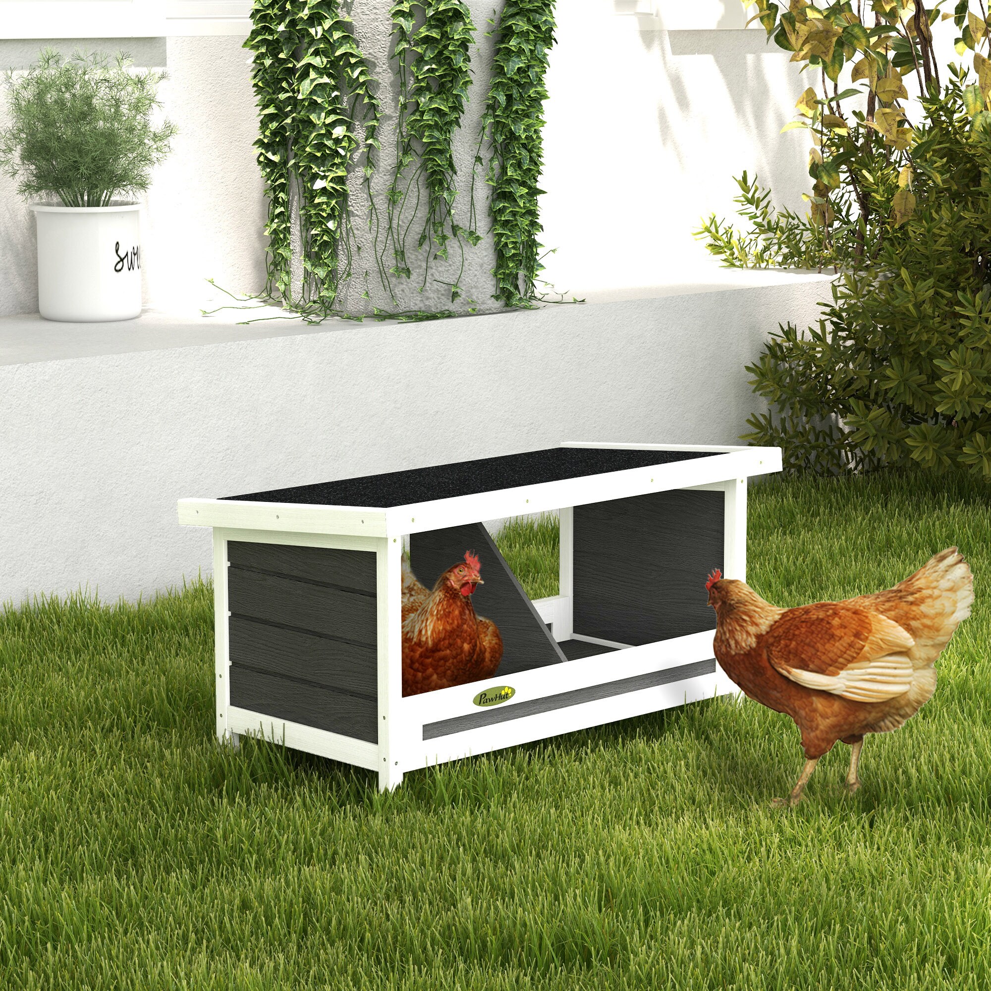 PawHut Nistkasten mit Platz für 2 Hühner schwarz 66L x 37B x 34H cm